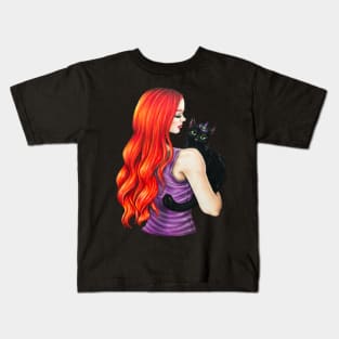 Halloween Cat and Girl Kids T-Shirt